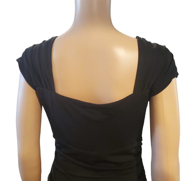 Vintage Rabbit Designs Size 10 Black Empire Gathered Waist Beaded Neck Y2K Dress - Picture 6 of 11